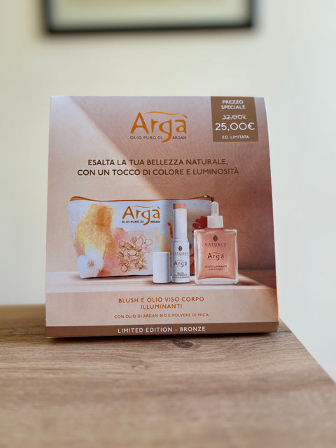 Kit Argà Bronze: Blush e Olio viso e Corpo Illuminanti Nature's con pratica Pochette LIMITED EDITION