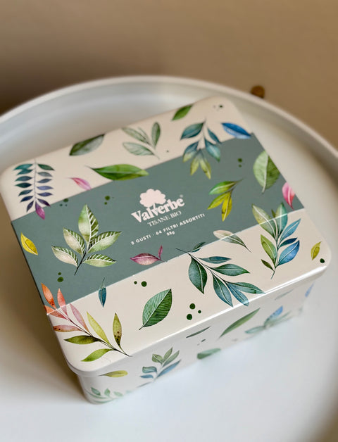 Cofanetto Regalo in scatola di latta: Tisane Valverbe 64 bustine assortite in 8 gusti differenti