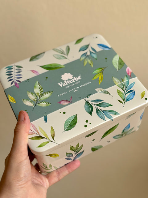 Cofanetto Regalo in scatola di latta: Tisane Valverbe 64 bustine assortite in 8 gusti differenti
