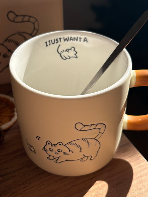 Tazza Mug "I just want a...MOUSE!" con coperchio in ceramica e cucchiaino 380 ml Himalaya