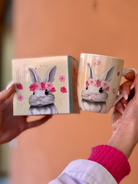 Tazza gialla in porcellana con disegno coniglietto 300 ml