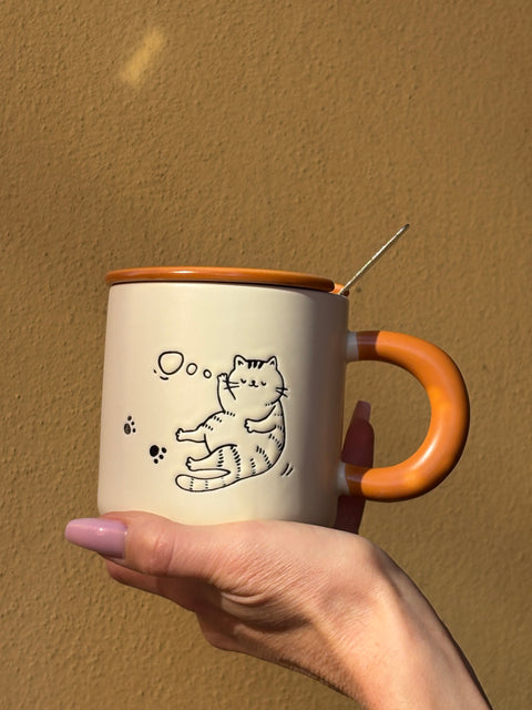 Tazza Mug "I just want a...FRIEND!" con coperchio in ceramica e cucchiaino 380 ml Himalaya
