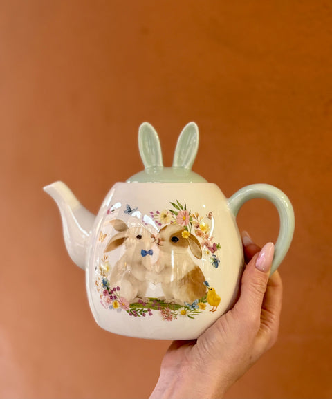 Teiera pasquale in ceramica con coperchio con orecchie 1 lt