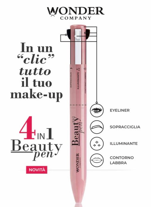 Beauty Pen Make Up 4 in 1 - Penna make up per sopracciglia, eyeliner, contorno labbra e illuminante - Wonder Company