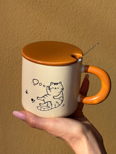 Tazza Mug "I just want a...FRIEND!" con coperchio in ceramica e cucchiaino 380 ml Himalaya