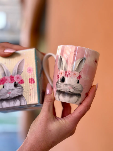 Tazza rosa in porcellana con disegno coniglietto 300 ml