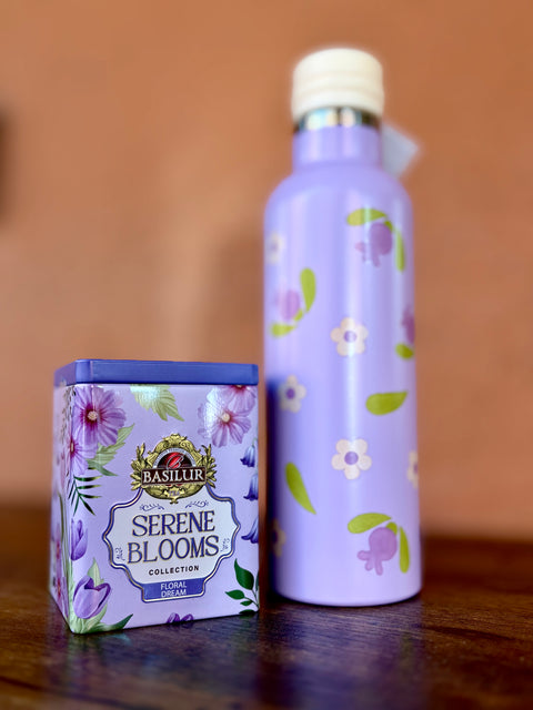Kit  Borraccia Viola Thun con latta "Floral Dream" Basilur