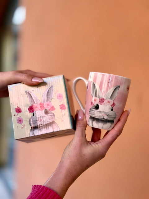 Tazza rosa in porcellana con disegno coniglietto 300 ml