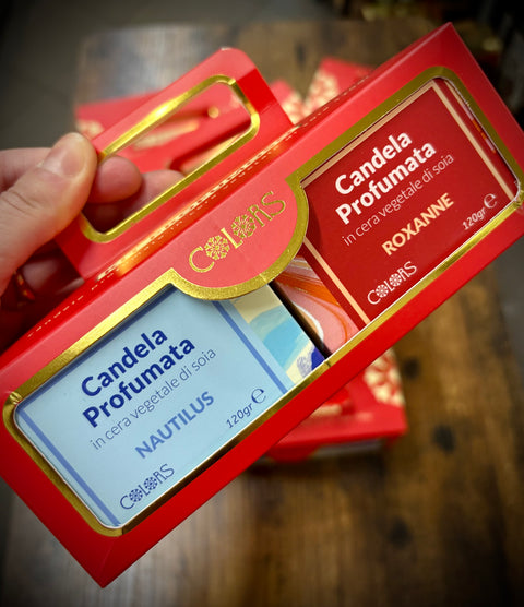 Cofanetto regalo con 2 Candele Vegetali di Soia 120gr - Colors Maioliche
