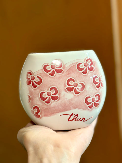 PORTA SPAZZOLINO IN PORCELLANA CON FIOCCHI ROSSO CILIEGIA - THUN