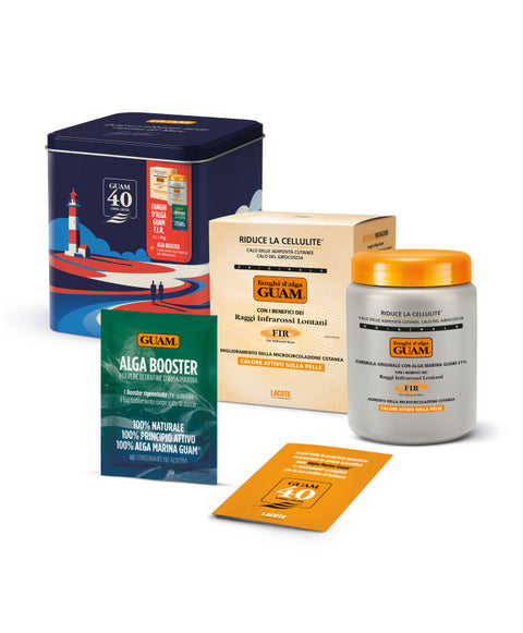 Kit Fango d'Alga F.I.R. 1 kg in latta celebrativa blu 40 anni di Guam + OMAGGIO Crema Liporiducente Cosce Glutei 75 ml