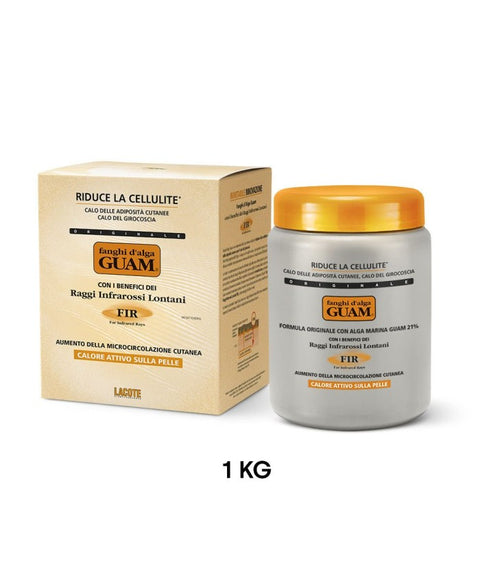 Kit Fango d'Alga F.I.R. 1 kg in latta celebrativa blu 40 anni di Guam + OMAGGIO Crema Liporiducente Cosce Glutei 75 ml